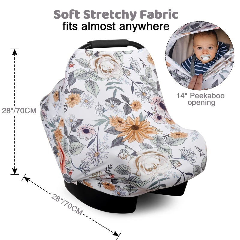 Rquite All-in-1 Car Seat Cover Baby, Carseat Covers for Girl Boy, Stretchy Soft Infant Car Seat Cover, Multi-use Baby Carrier Cover, Car Seat Canopy, Stroller Sun Shade, Nursing Breastfeeding Cover - Image 2